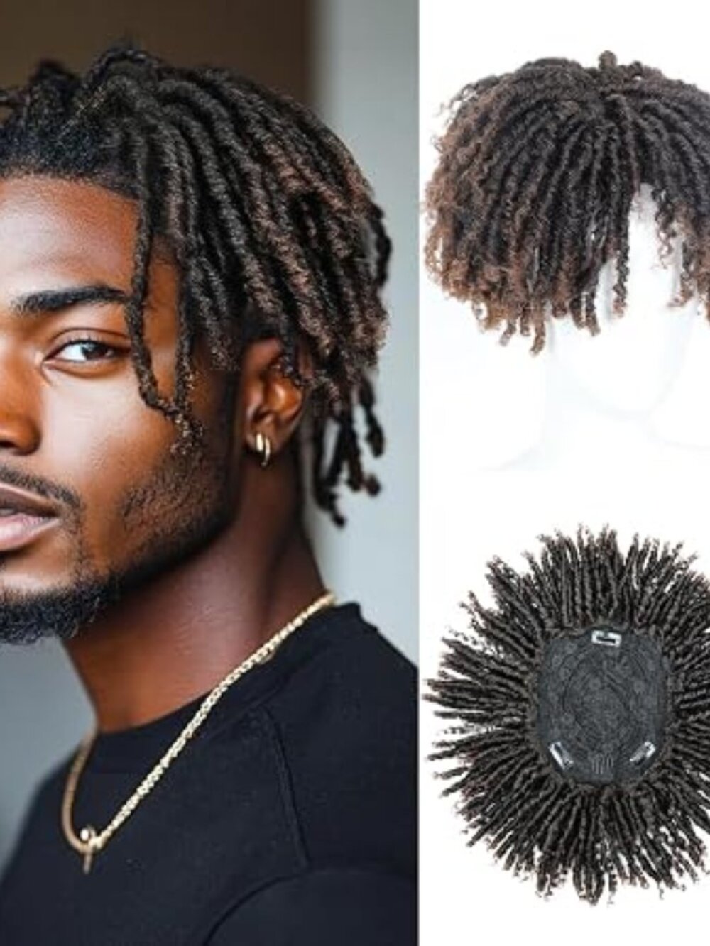 Dreadlock Hair Topper for Men, Brown Synthetic Braided Dreadlocks with Bangs, Li